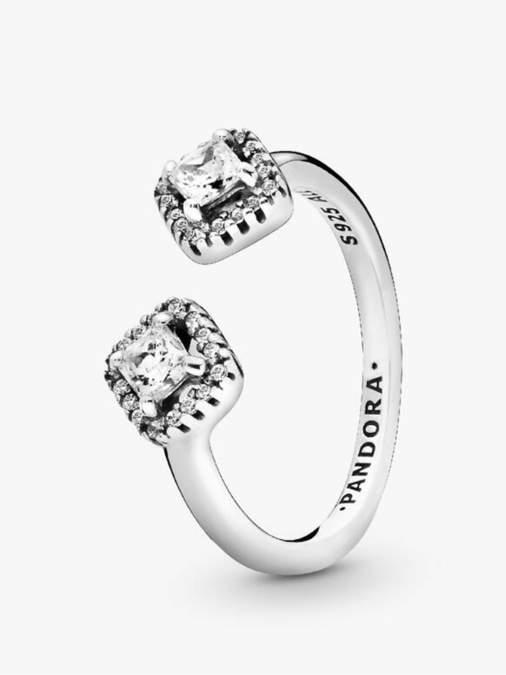 Pandora Sterling Silver Square Open Ring Size 6.5-7 New with Pandora Dust Bag